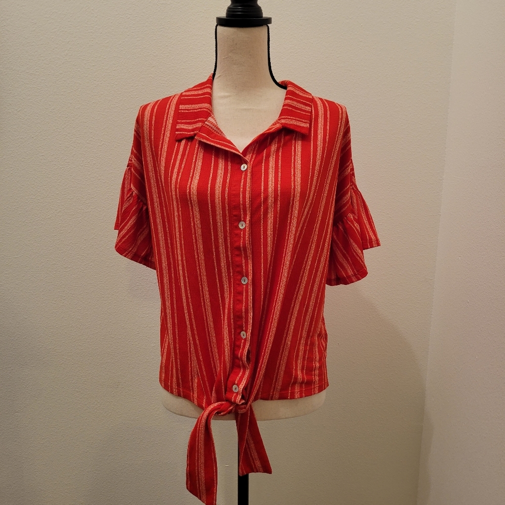 Red button down blouse